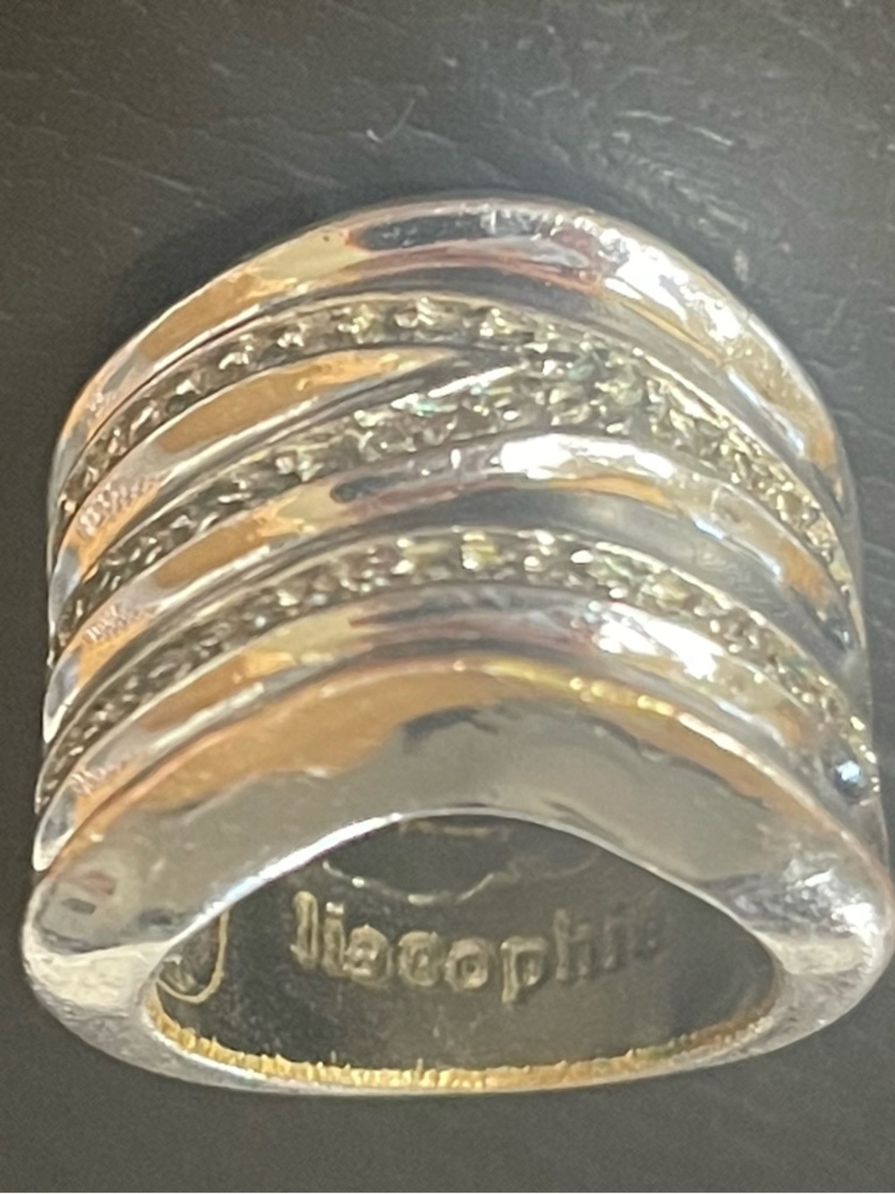 Lia Sophia Silver-Tone Textured Thick Wavy Multi-Band Ring Signed Size 6